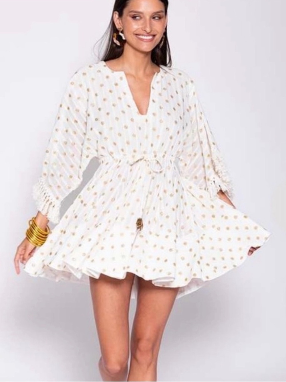 Sundress Off-White Mini Dress with Gold Star Detail